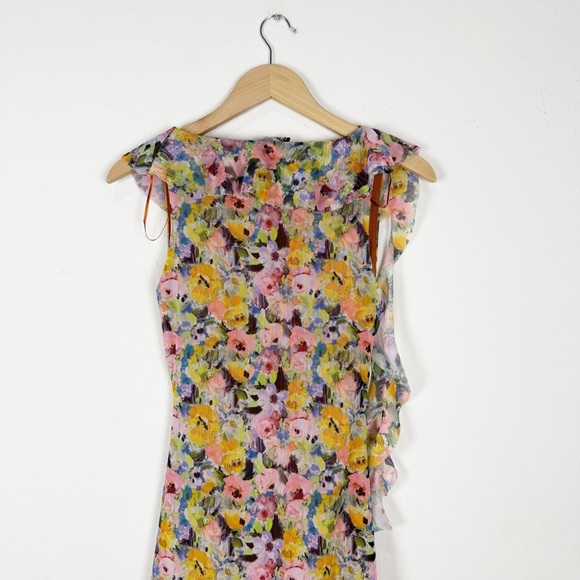 ZARA FLORAL RUCHED Mini Dress Green Multi - Picture 4 of 10